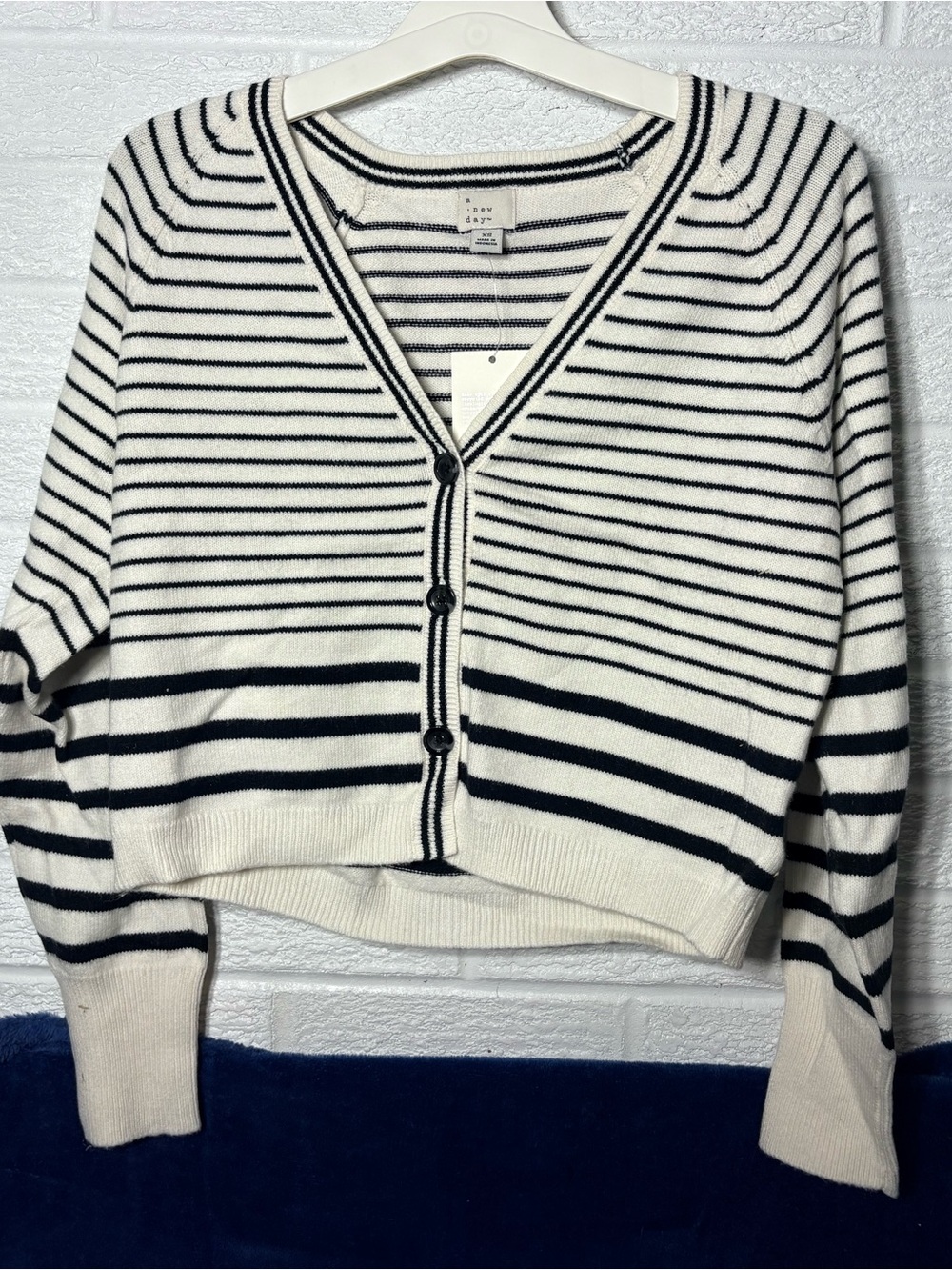 a new day Black & White Striped V-Neck Button Cardigan